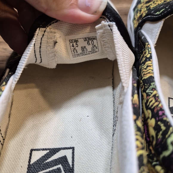 Vans Slip-On Shoes - Black with Floral Skull Design - Picture 4 of 9